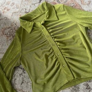 Green Button-Up Collared Blouse